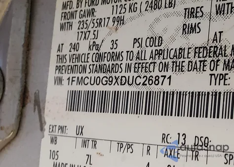 2013 Ford Escape Se from USA, damaged, VIN 1FMCU0G9XDUC26871